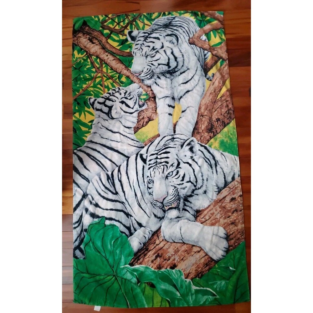 RARE Hilasal Beach Towel Wall Tapestry White Tigers LARGE 38" x 67" EUC